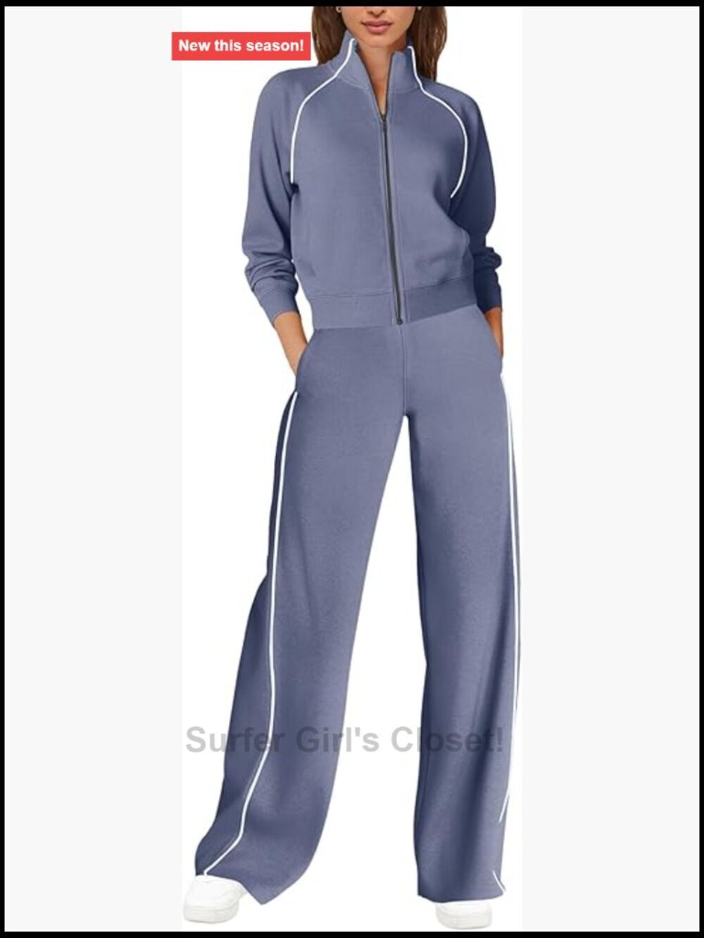 Women's Lounge Set 2 Piece Sweatsuit Zip Up Crop Top Wide Leg Pants